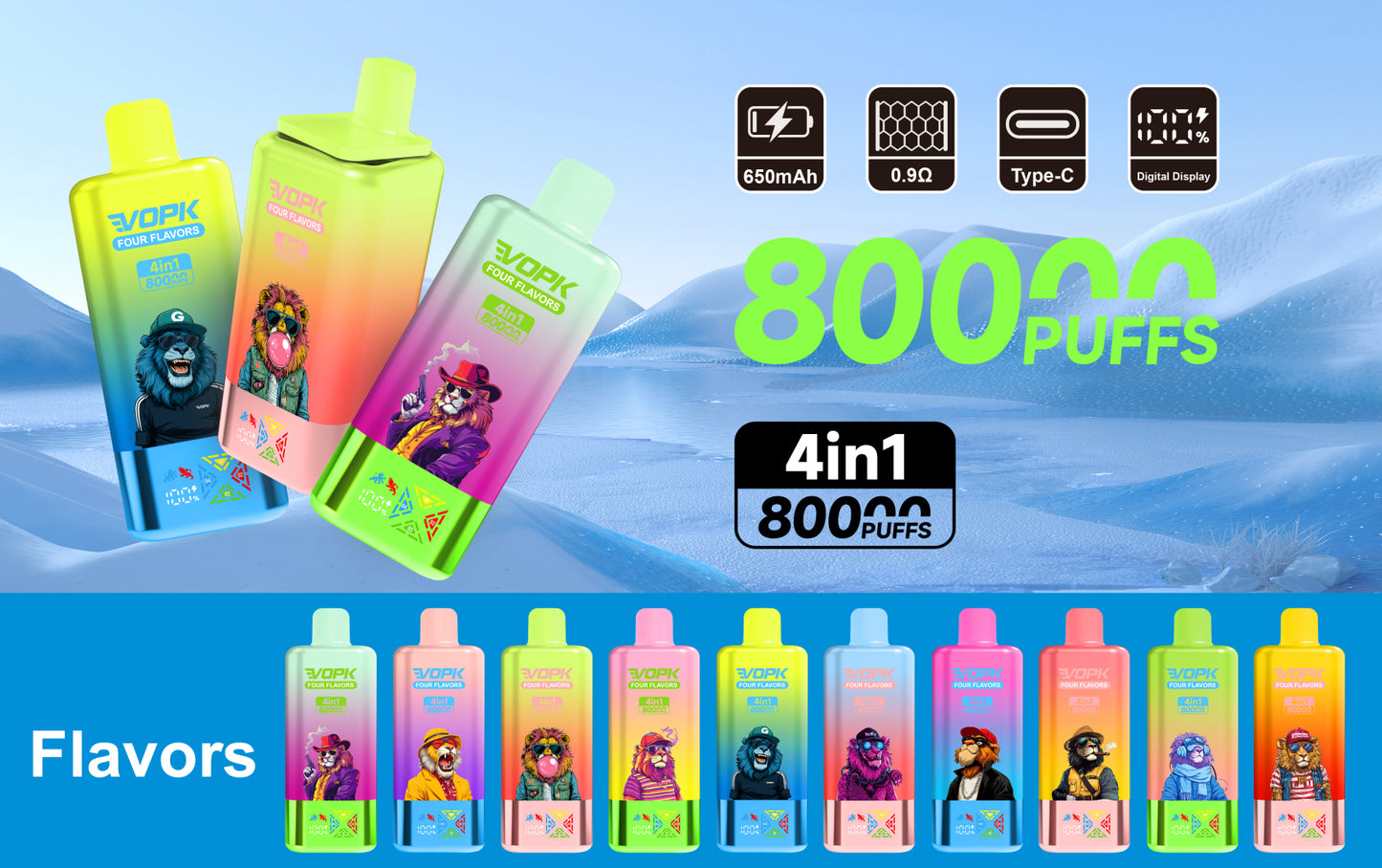 Kit monouso VOPK 80K Puffs 4IN1 650 mAh