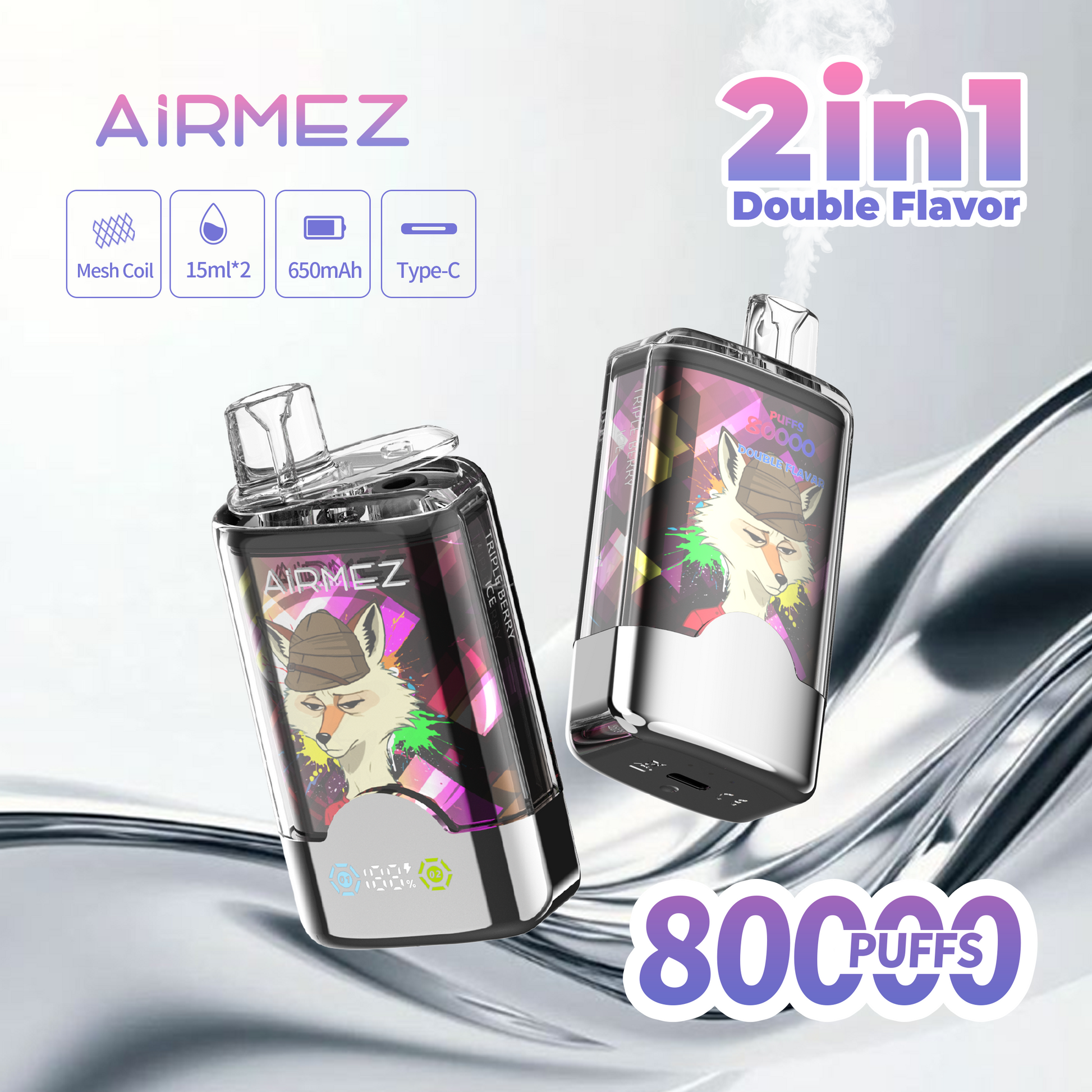 Kit monouso AiRMEZ Fox 80K 80000 Puffs 30ml (Dual Flavor)