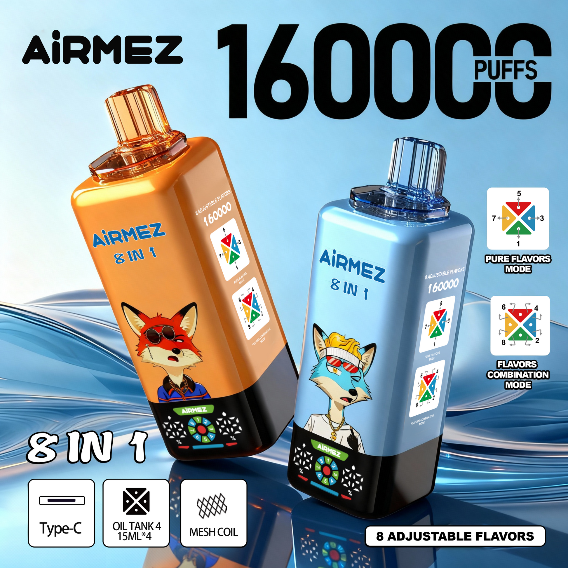 Kit monouso AIRMEZ FOX 8 IN 1 160K 160000 Puffs
