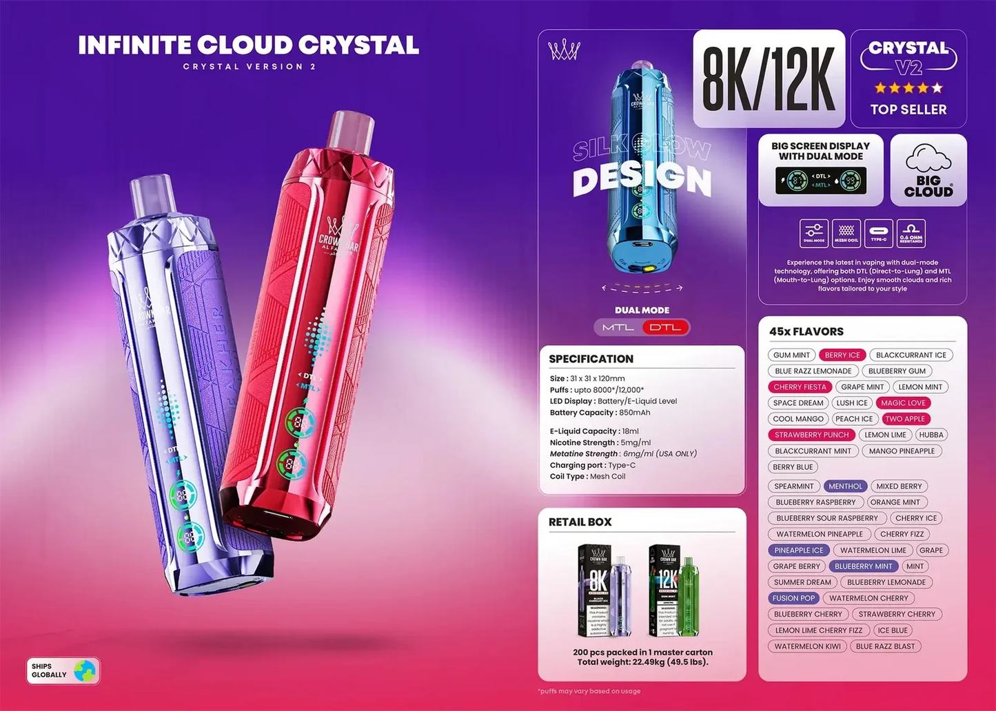 Kit monouso AL Fakher Crown Bar 8000 Crystal V2
