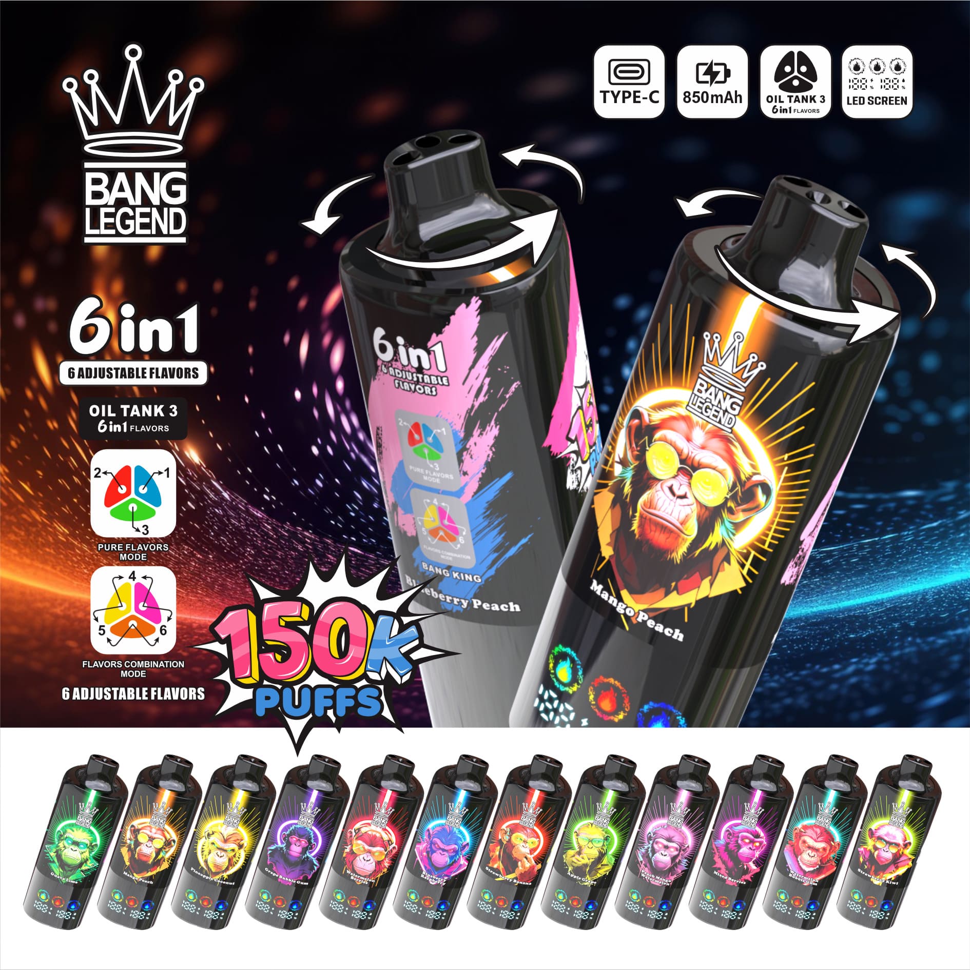 Kit monouso Bang Legend 150000 150K Puffs 6-in-1 Flavors