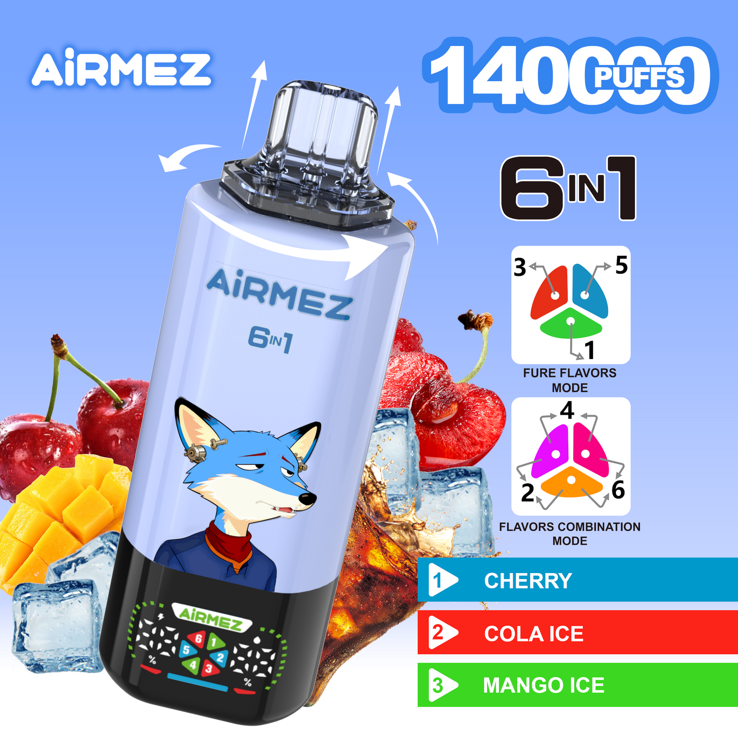 Kit monouso Airmez Fox 6in1 140K 45ml (140.000 Puffs)