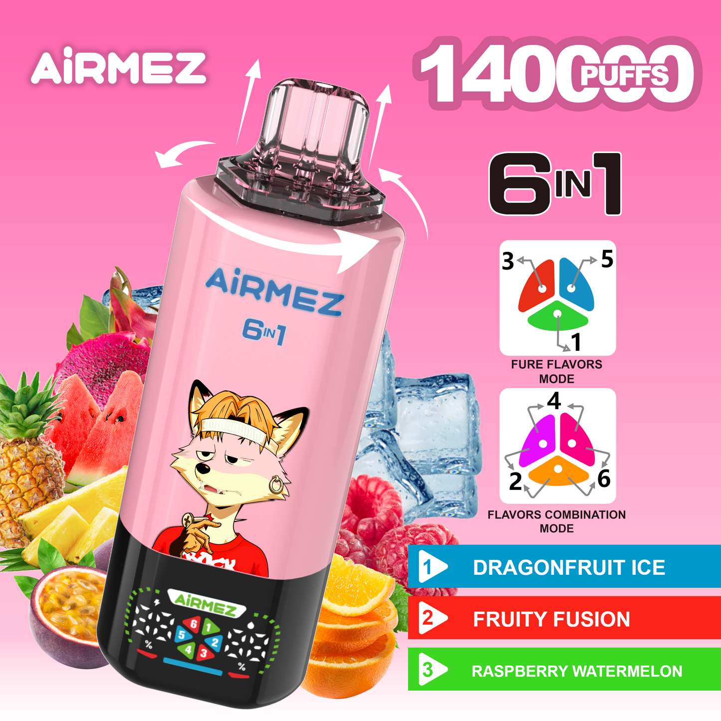 Kit monouso Airmez Fox 6in1 140K 45ml (140.000 Puffs)