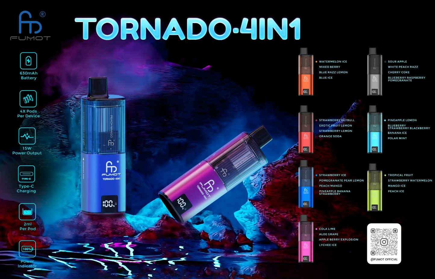 Kit Vape ricaricabile TPD sostituibile Fumot Tornado 4in1