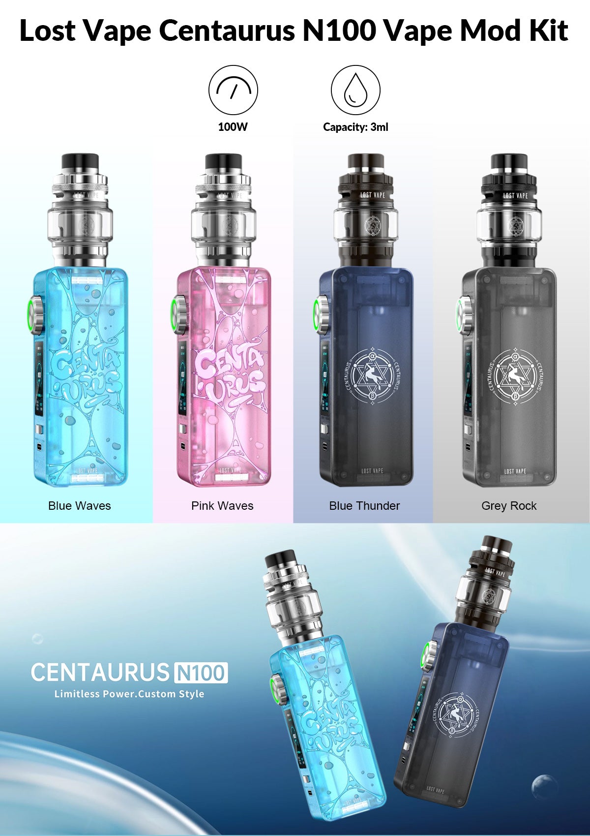 Kit Lost Vape Centaurus N100 con Centaurus Sub Ohm atomizzatore 5ml