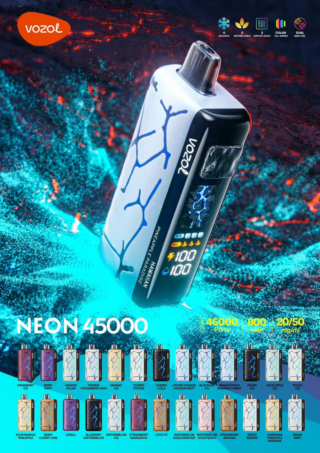 Kit pod monouso pre-riempito Vozol Neon 45000 Puffs 24ml (45K Puffs)
