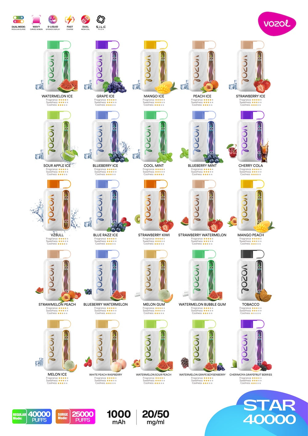 Kit monouso Vozol Star 40000 40K Puffs (20mg)