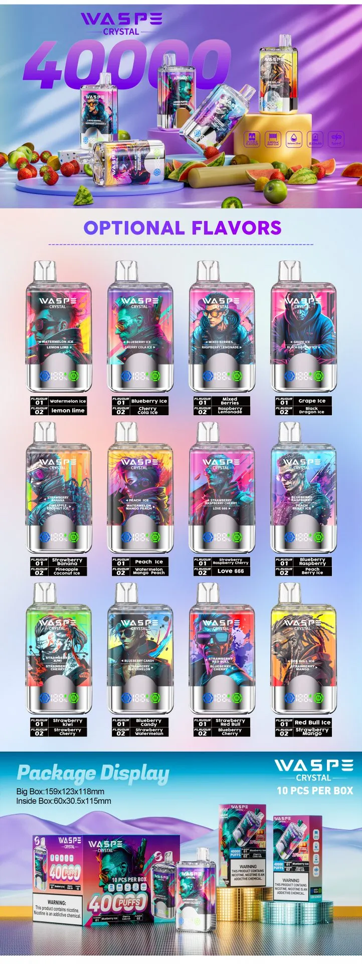 Kit monouso WASPE Crystal 40000 Puffs 40K (doppio gusto)