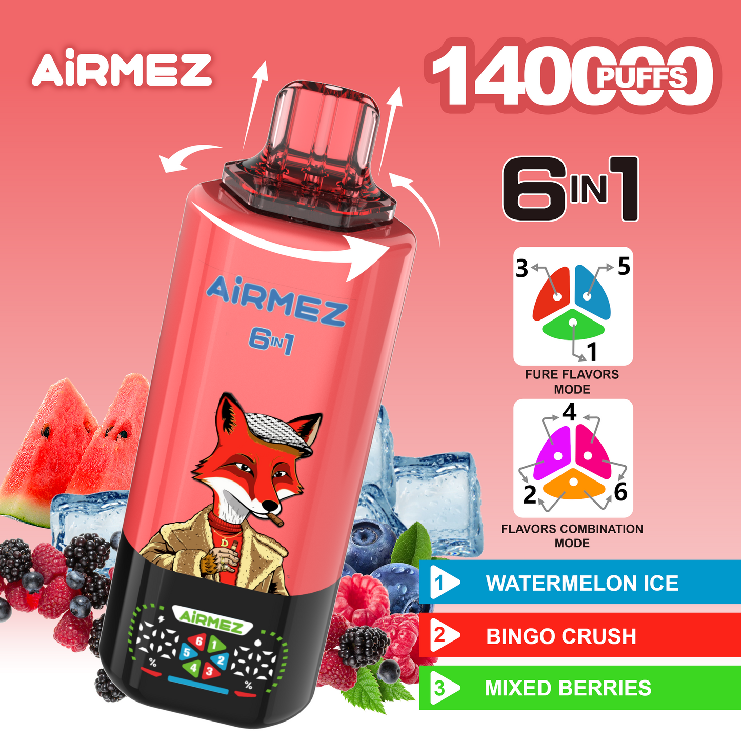 Kit monouso Airmez Fox 6in1 140K 45ml (140.000 Puffs)