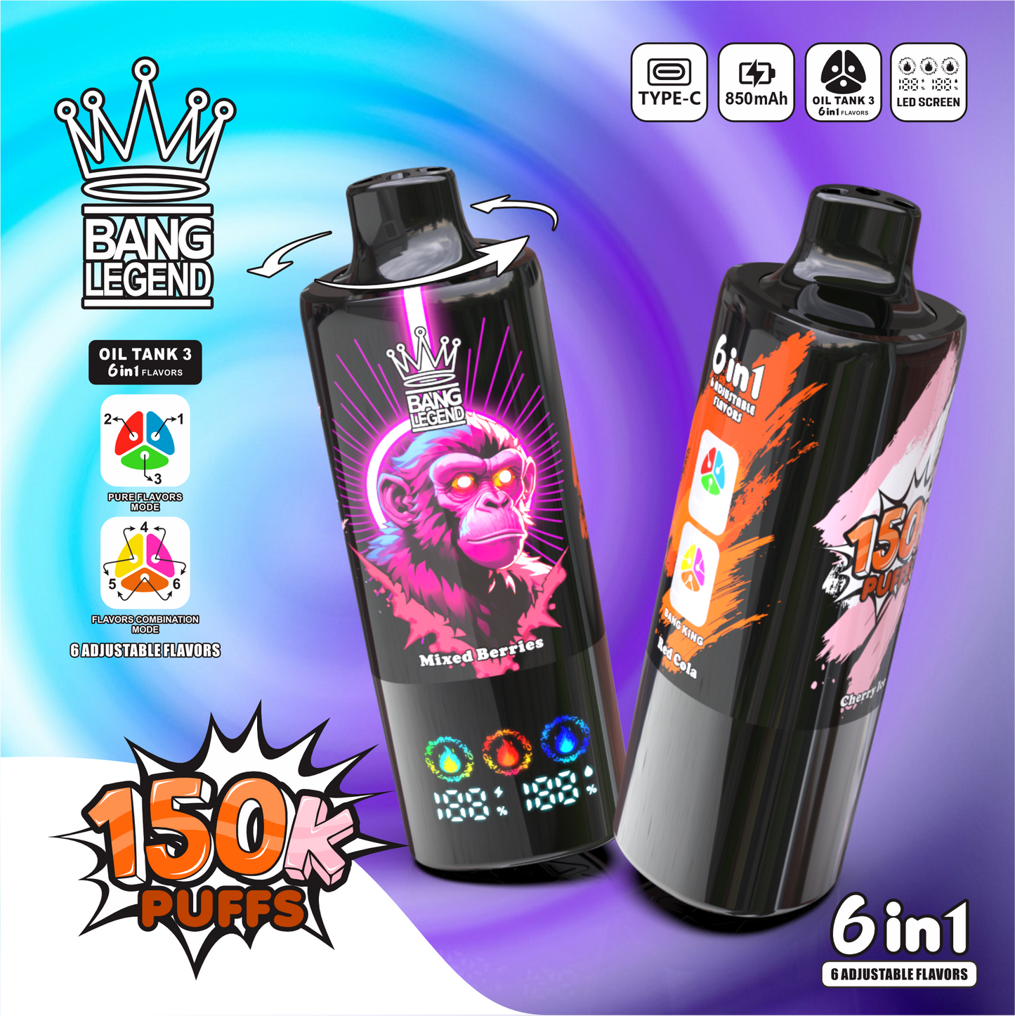 Kit monouso Bang Legend 150000 150K Puffs 6-in-1 Flavors