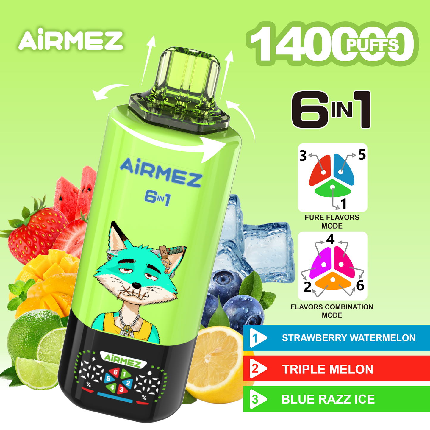Kit monouso Airmez Fox 6in1 140K 45ml (140.000 Puffs)